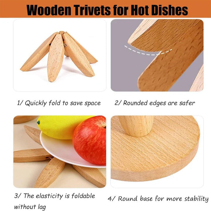Collapsible Wooden Trivets with Heat Resistant Surface