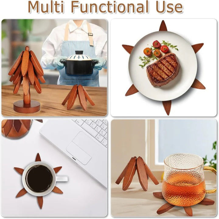 Collapsible Wooden Trivets with Heat Resistant Surface