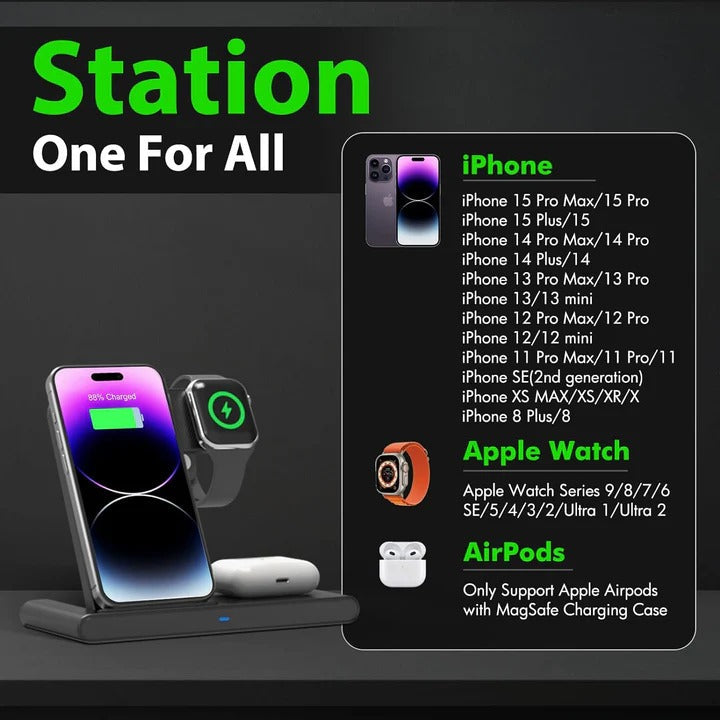 3-in-1 Wireless Charging Station for Phone Watch and Earbuds
