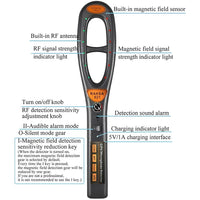 Portable RF Bug Detector with Sound, Light, and Vibration Alerts
