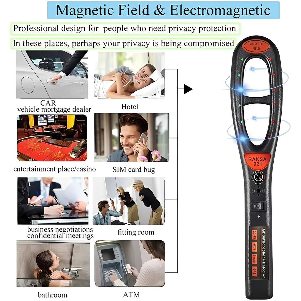 Portable RF Bug Detector with Sound, Light, and Vibration Alerts