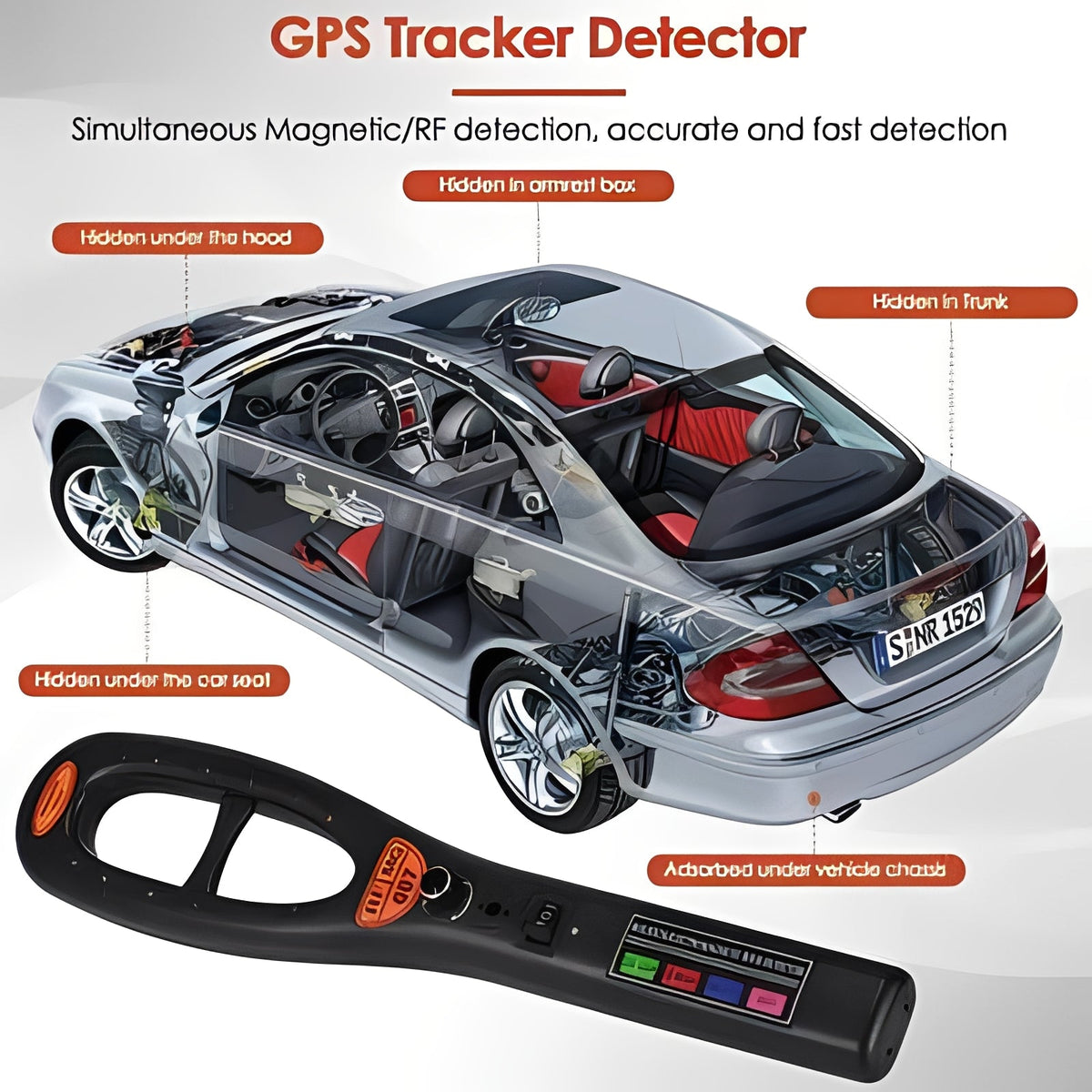 Portable RF Bug Detector with Sound, Light, and Vibration Alerts