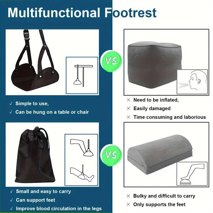 Adjustable Travel Foot Hammock with Foam Padding for Airplane and Office, Set of 2