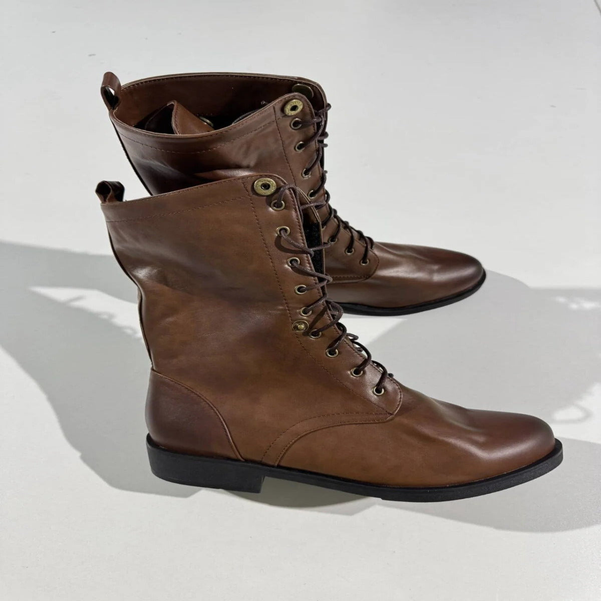 Womens Vintage Lace Up Ankle Boots with Adjustable Strap