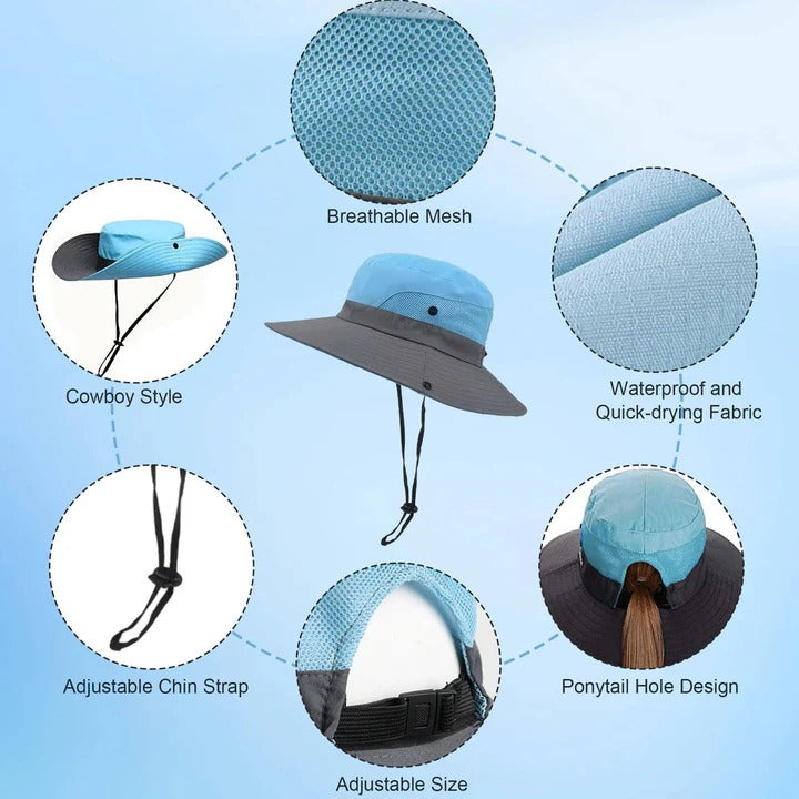 Foldable Wide Brim Sun Hat with Adjustable Chin Strap