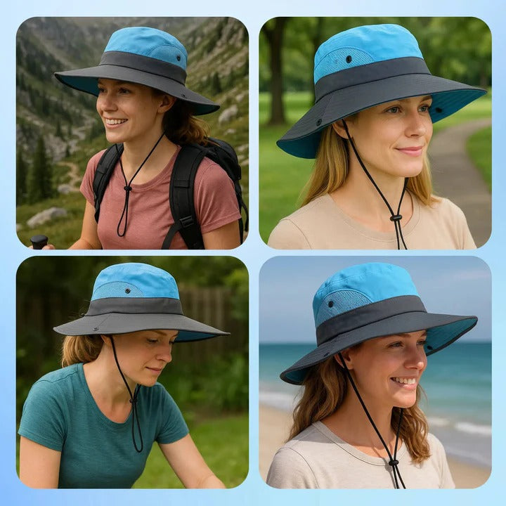 Foldable Wide Brim Sun Hat with Adjustable Chin Strap