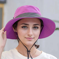 Foldable Wide Brim Sun Hat with Adjustable Chin Strap