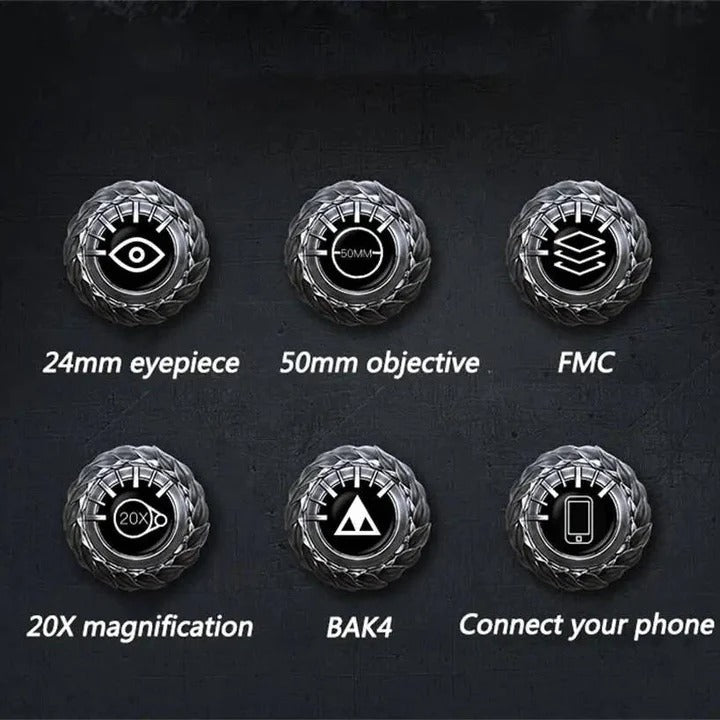 20x Magnification Binoculars with BAK4 Prism and Phone Adapter