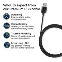 10 Ft USB Charging Cable with Extended Length
