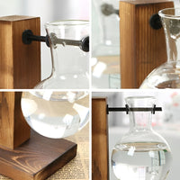 Hydroponic Glass Vase with Wooden Stand