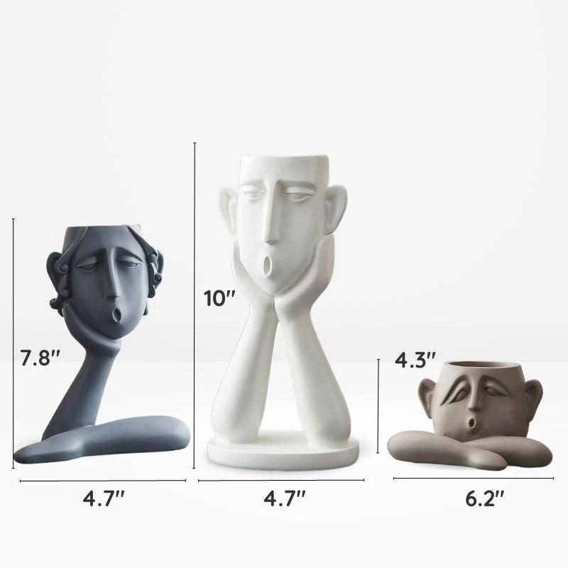 Face Shaped Plant Vase Set with Modern Sculptural Design
