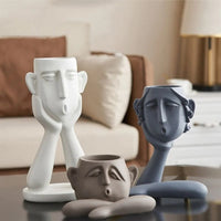 Face Shaped Plant Vase Set with Modern Sculptural Design