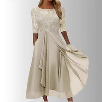 Elegant Lace Midi Dress with Flowing Skirt