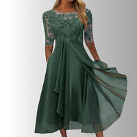 Elegant Lace Midi Dress with Flowing Skirt