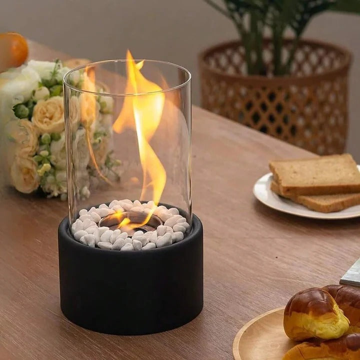 Portable Glass Cylinder Fireplace with Snuffer Tool