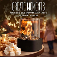 Portable Glass Cylinder Fireplace with Snuffer Tool