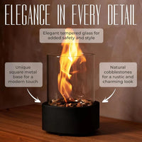 Portable Glass Cylinder Fireplace with Snuffer Tool