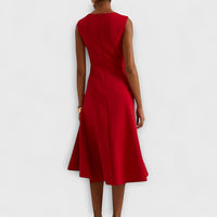 Asymmetric Draped Midi Dress with Layered Hem Design