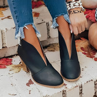 Almond Toe Ankle Boots for Women with V Cut Elastic Side Panel