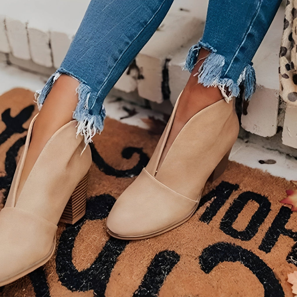 Almond Toe Ankle Boots for Women with V Cut Elastic Side Panel