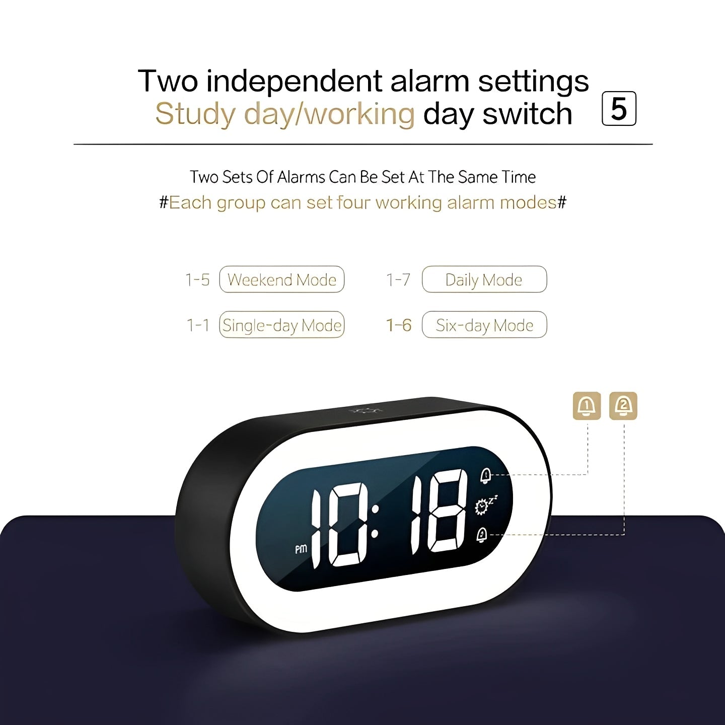 Rechargeable Sunrise Alarm Clock with Dimmable Light and USB C Charging