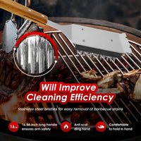 Long Handle BBQ Grill Cleaning Brush with Built In Scraper, 2 Pack
