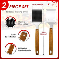 Long Handle BBQ Grill Cleaning Brush with Built In Scraper, 2 Pack