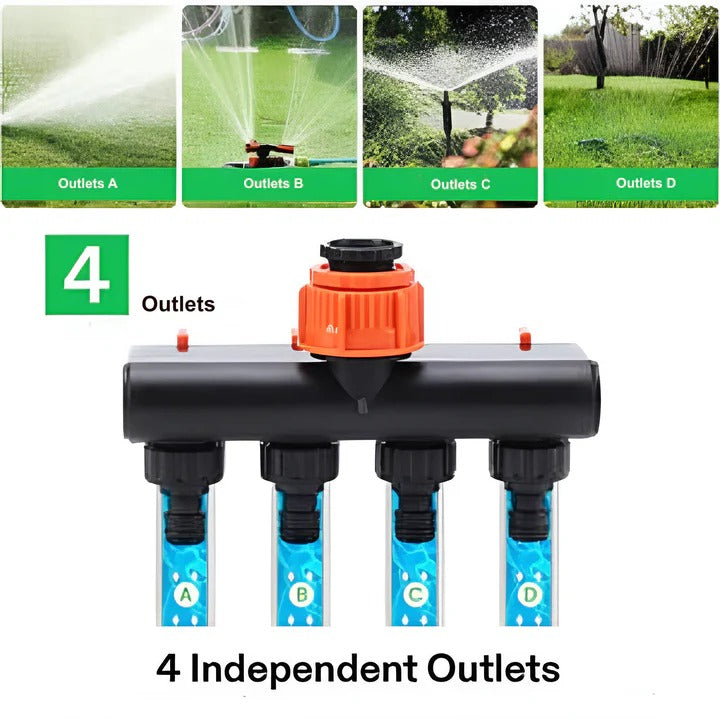 4 Way Garden Hose Splitter for Simultaneous Water Connection