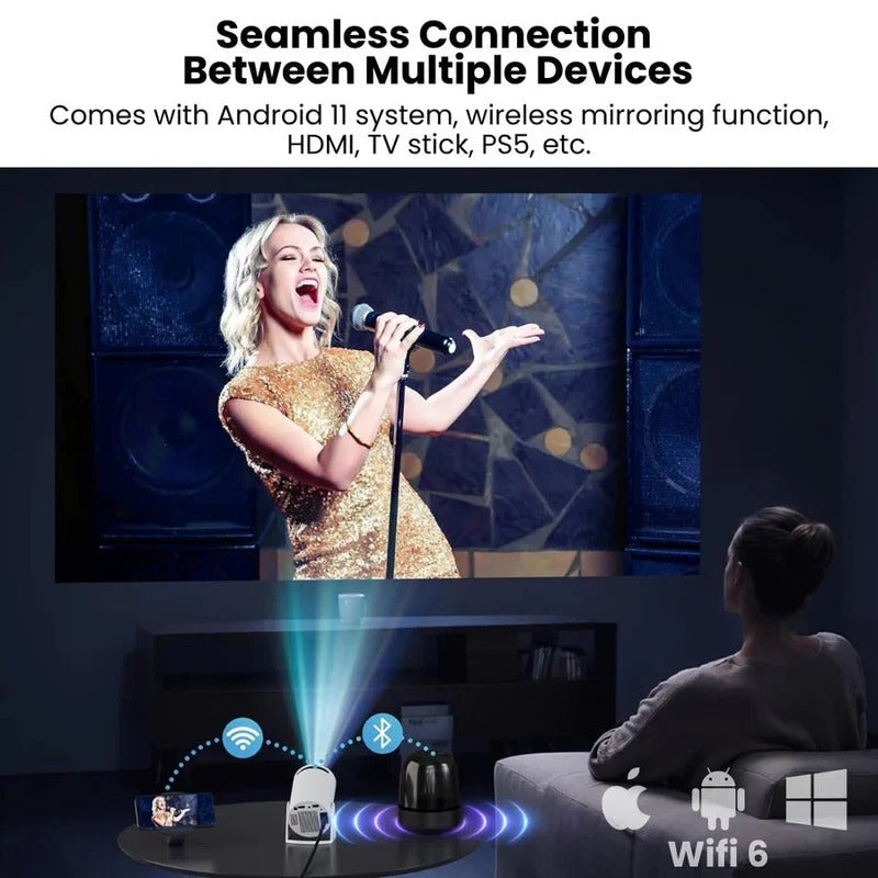 Portable Mini Projector with 130 Inch 4K Display for Home Cinema