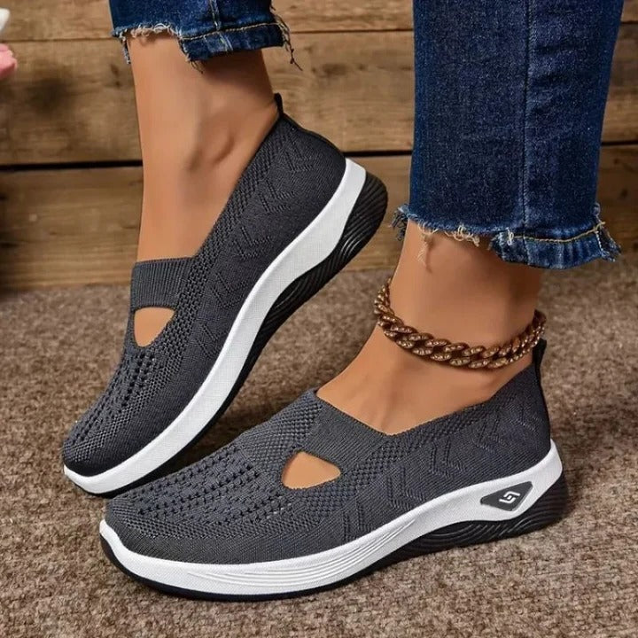 Womens Breathable Mesh Walking Sneakers with Cushioned Sole