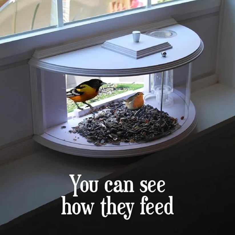 Clear Acrylic Window Mounted Bird Feeder with Suction Cup Attachment