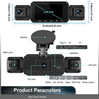 Dual Lens Dashboard Camera with Night Vision and Wi-Fi Connectivity