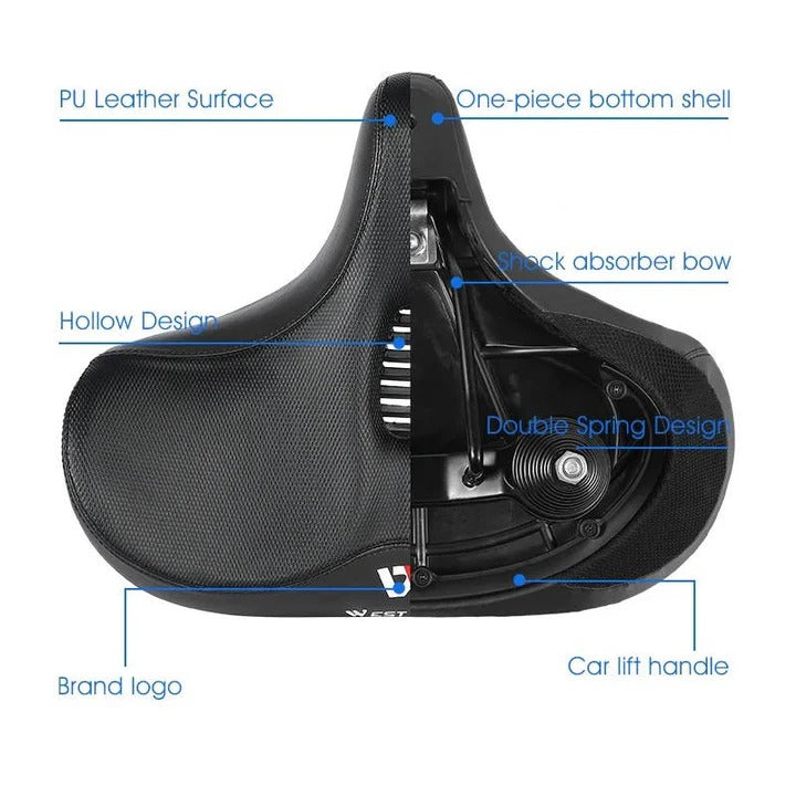 Wide Padded Bicycle Saddle with Ergonomic Support for Long Distance Rides