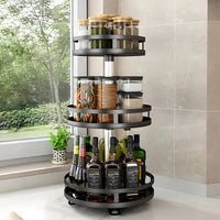 Triple Tier Swivel Metal Shelf with Rotating Base Organizer