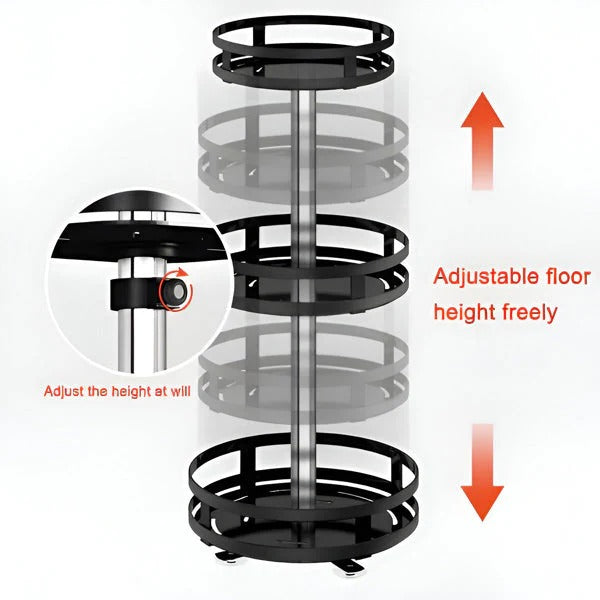Triple Tier Swivel Metal Shelf with Rotating Base Organizer
