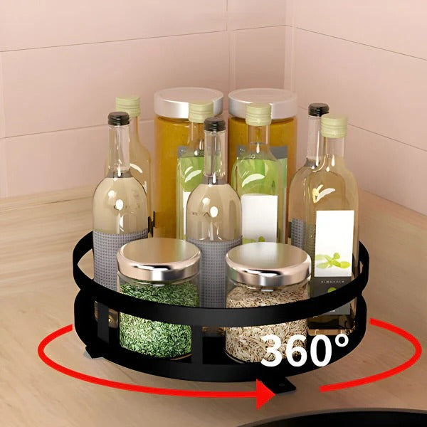 Triple Tier Swivel Metal Shelf with Rotating Base Organizer