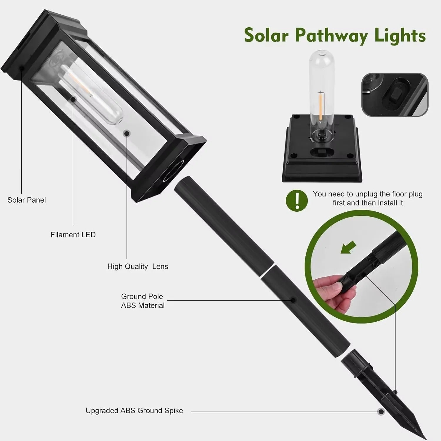 Solar Pathway Lights for Garden and Walkway, Set of 2