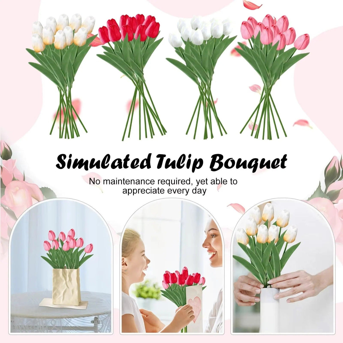 Artificial Spring Flower Bouquet Set with Silk Blooms, Set of 10