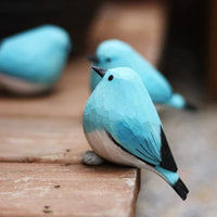 Blue Robin Bird Wooden Figurine for Home Display