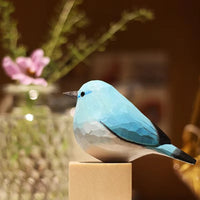 Blue Robin Bird Wooden Figurine for Home Display