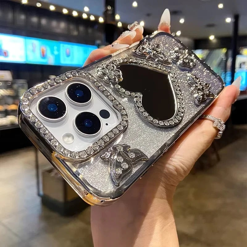 Sparkling Diamond Butterfly Design Reflective Phone Cover for iPhone