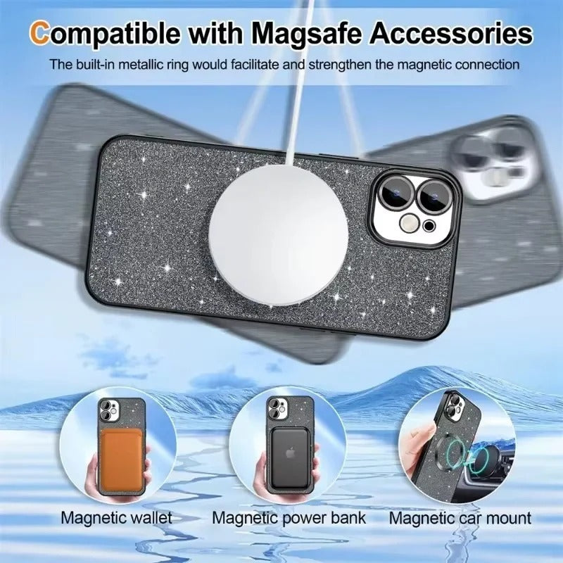 Electroplated Glitter iPhone Cover with MagSafe Compatibility and Slim Fit Design