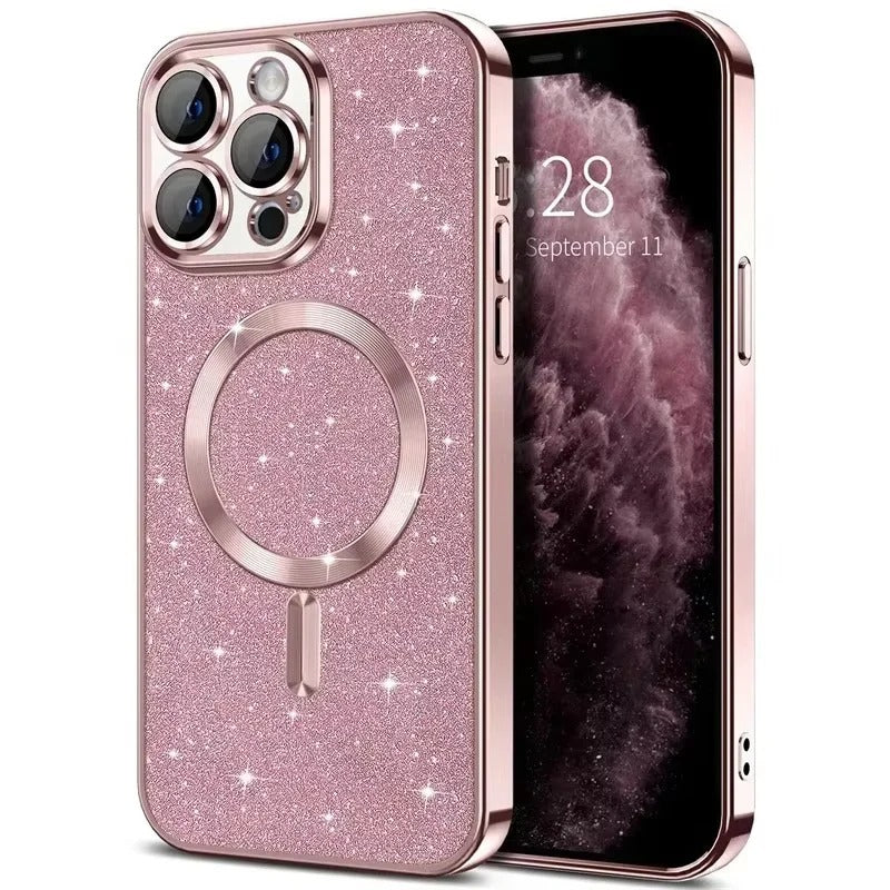 Electroplated Glitter iPhone Cover with MagSafe Compatibility and Slim Fit Design