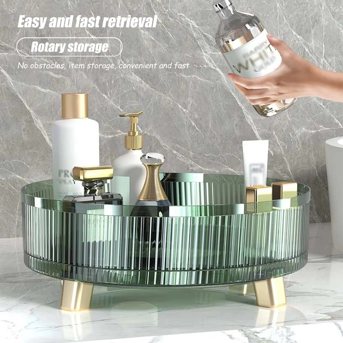 Rotating Makeup Organizer with 360 Degree Base for Vanity and Counter Use