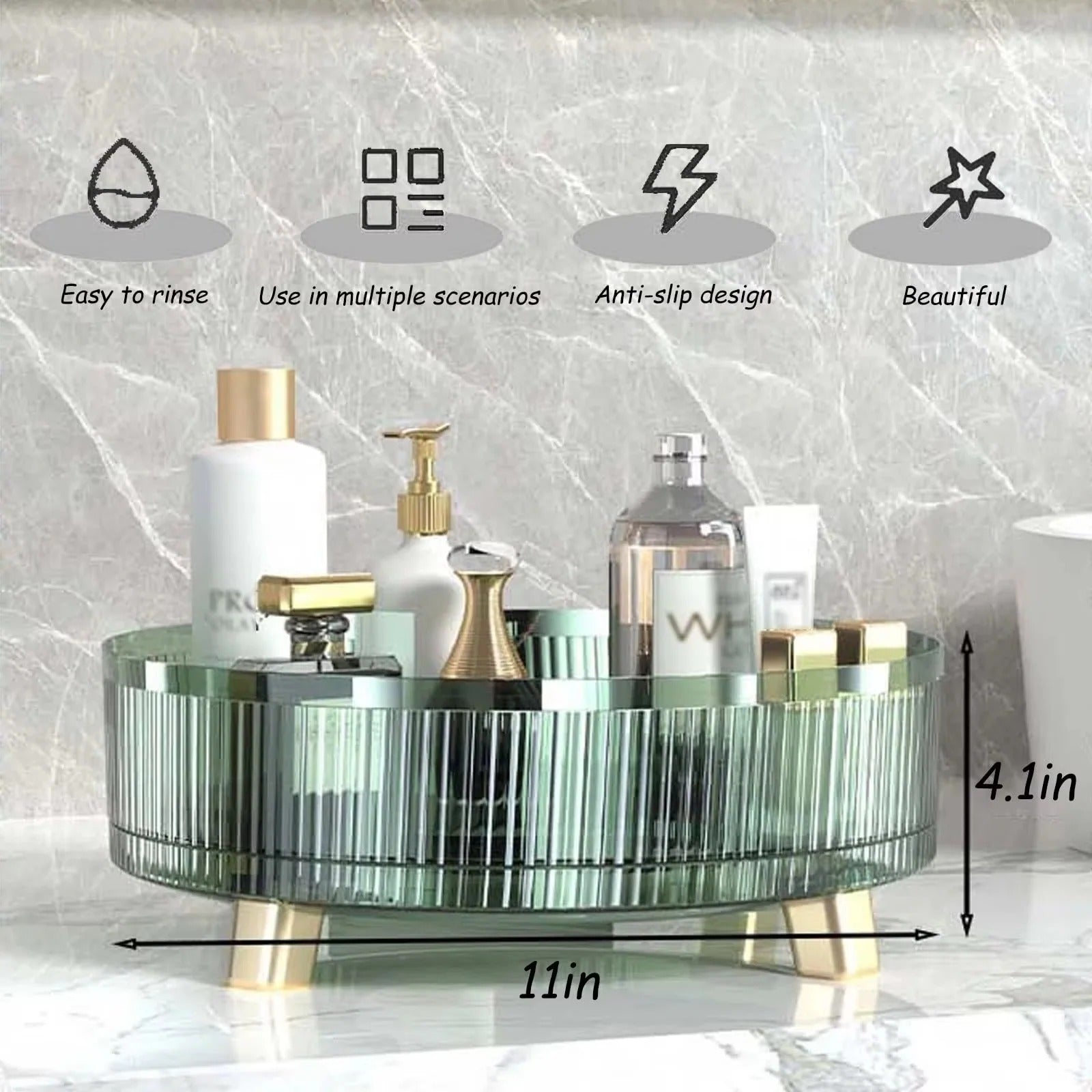 Rotating Makeup Organizer with 360 Degree Base for Vanity and Counter Use