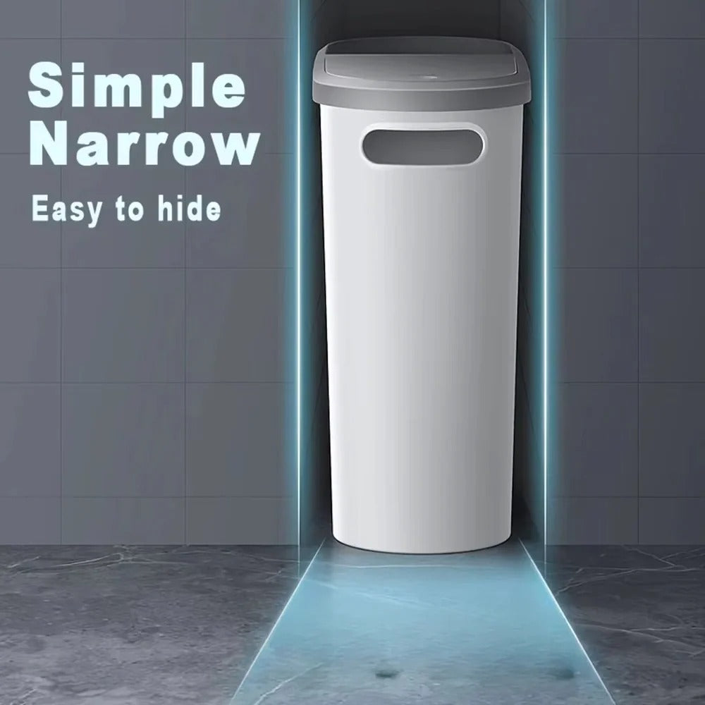 Compact Waste Bin with Push Down Lid for Bathroom