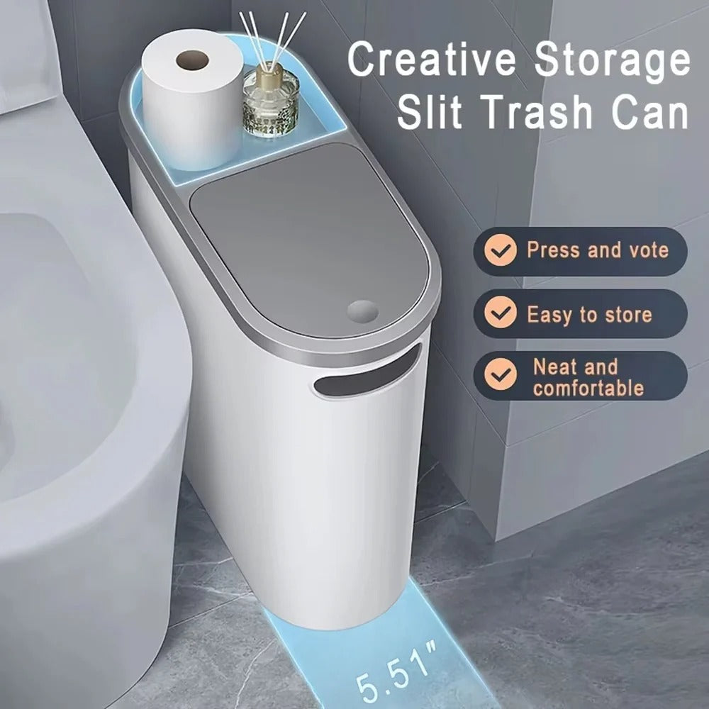Compact Waste Bin with Push Down Lid for Bathroom