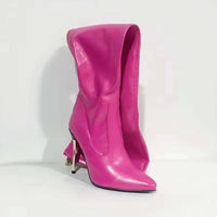 Over the Knee Red Boots with 4.3 Inch Stiletto Heel and Back Zip