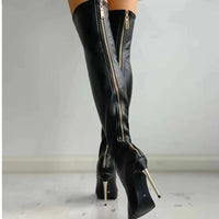 Over the Knee Red Boots with 4.3 Inch Stiletto Heel and Back Zip