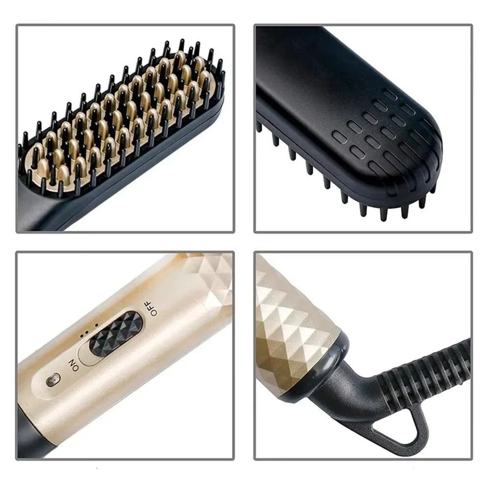 Compact Ceramic Heated Brush for Beard Styling and Grooming